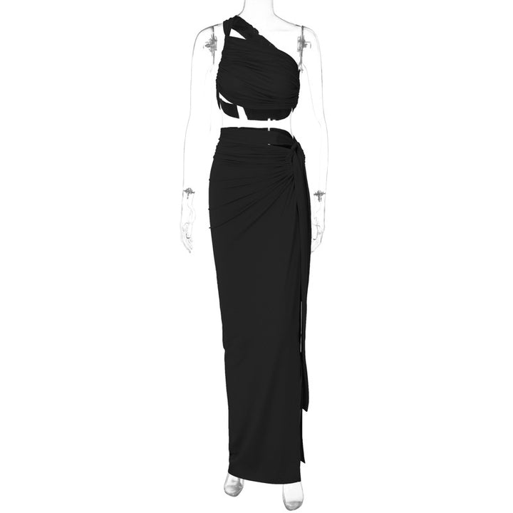 Damen Elegantes Wickelkleid mit einseitigem Schulterdesign Drune