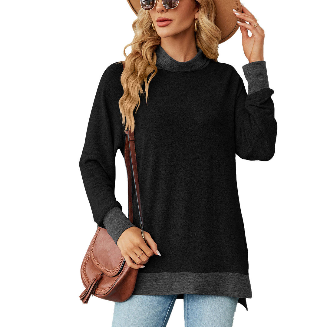 Damen Oversized Pullover mit hohem Kragen und Kontrastärmel Drune