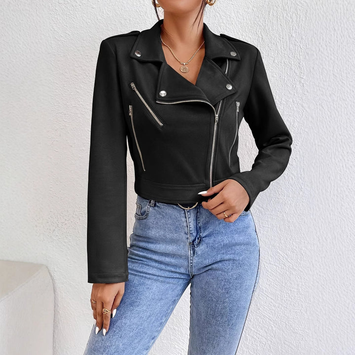 Damen Modische Bikerjacke aus Kunstleder