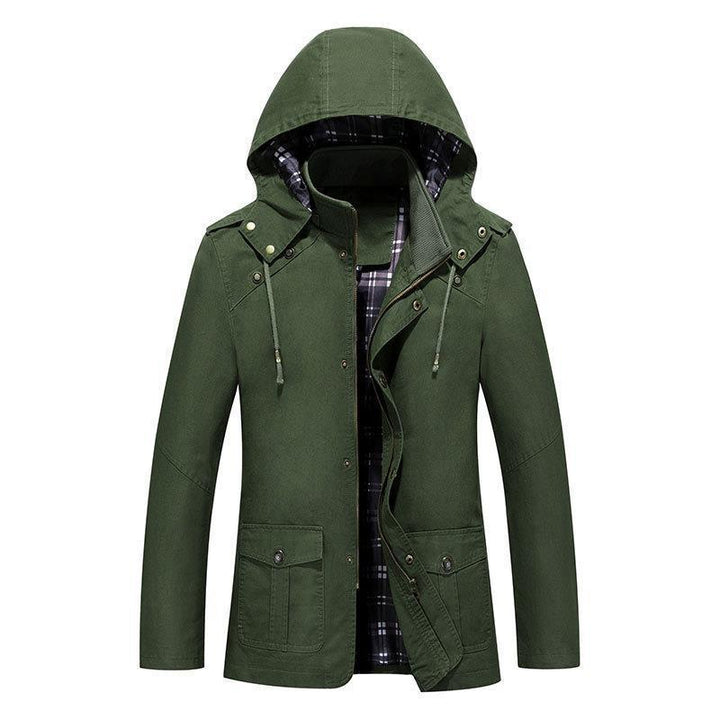 Herren Leichter Kapuzenparka mit kariertem Innenfutter und Multifunktions-Taschen Drune