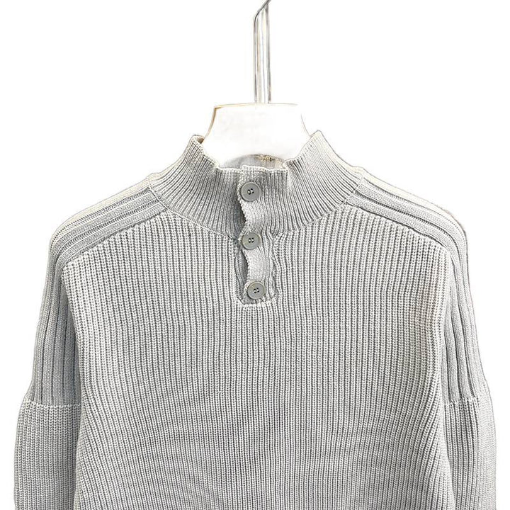 Herren Grobstrick-Pullover mit halber Knopfleiste und hohem Stehkragen Drune