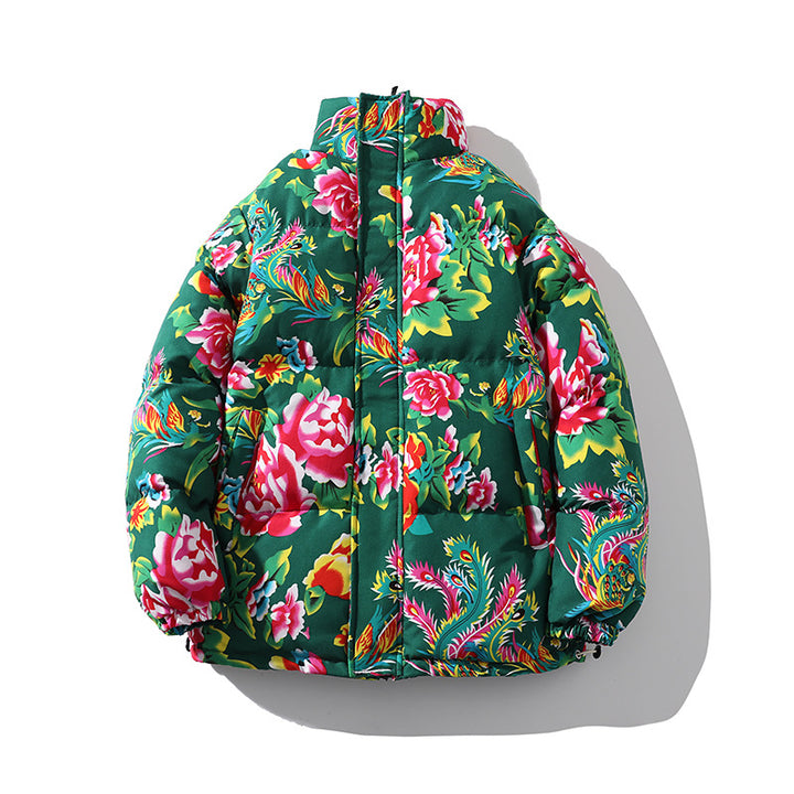 Damen Gefütterte gesteppte Pufferjacke mit großfloralem Print und Stehkragen Drune