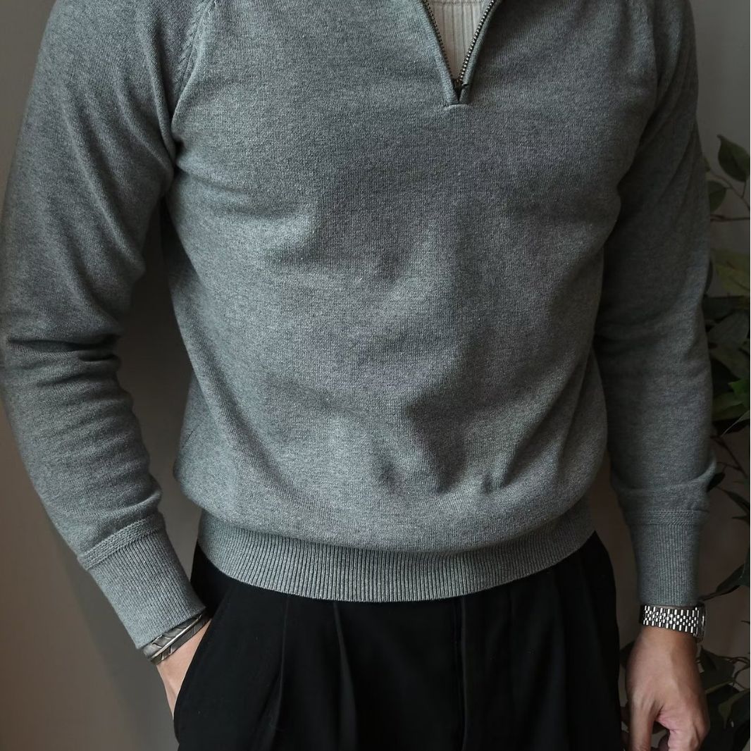 Herren Strickpullover mit kurzem Reißverschluss und sportlichem Stehkragen Drune