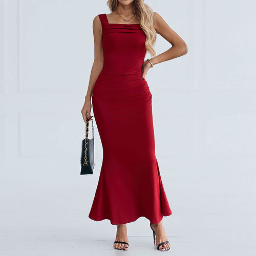 Damen Maxikleid mit figurbetontem Schnitt und elegantem U-Ausschnitt Drune