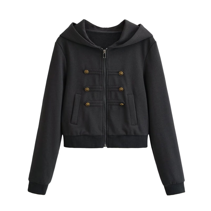 Damen Cropped Kapuzenblouson mit dekorischer Doppelreihe und verdecktem Reißverschluss Drune