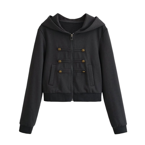 Damen Cropped Kapuzenblouson mit dekorischer Doppelreihe und verdecktem Reißverschluss Drune