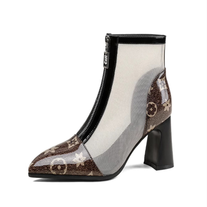 Damen Elegante Netze Stiefeletten mit Blockabsatz Drune