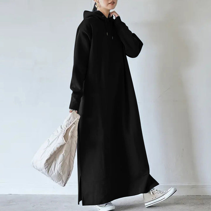 Damen nan Oversize Kapuzenmaxikleid mit geradem Schnitt und Seitenschlitz Drune