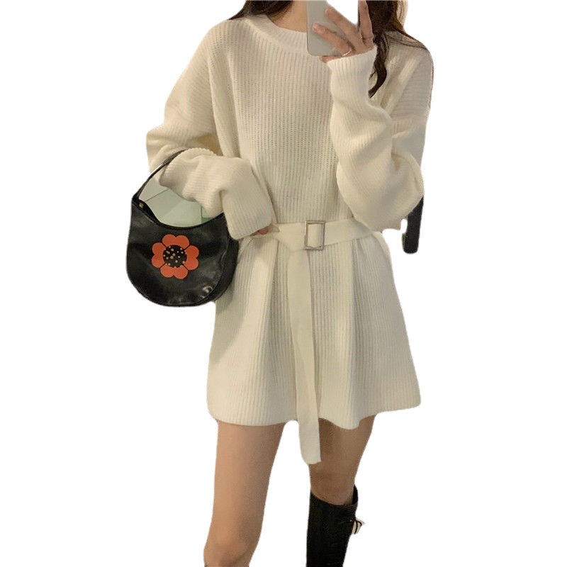 Damen Strickkleid mit Taillengürtel und lockerem Schnitt Drune