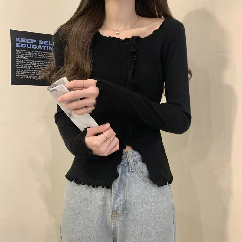 Damen Elegantes Langarmoberteil mit wellenförmigem Saum und modischen Details Drune