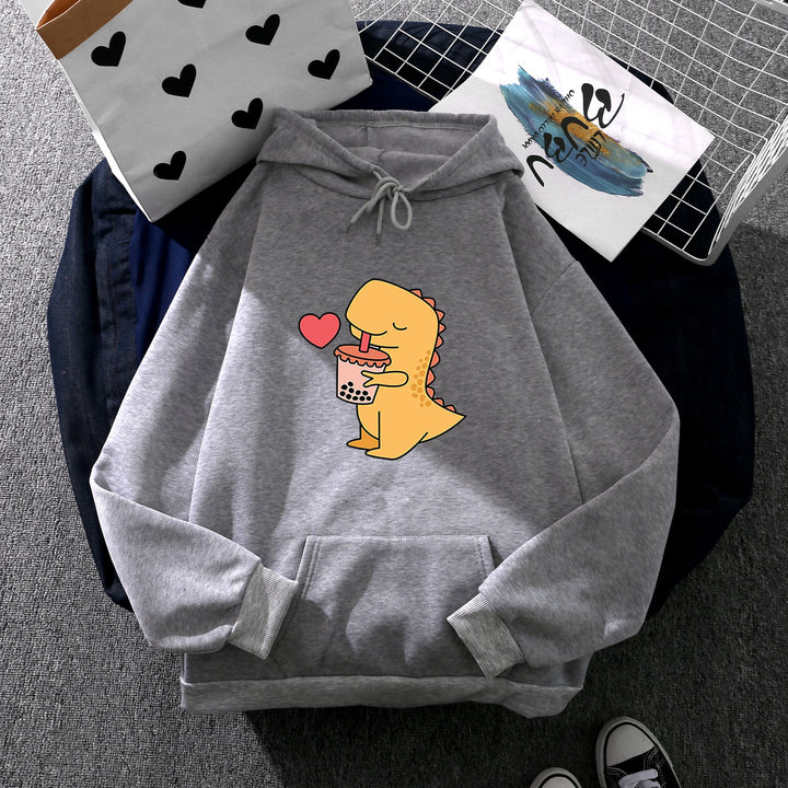 Damen nan niedlicher Kapuzenpullover mit Kängurutasche, oversized Schnitt und Bubble‑Tea Corgi-Print Drune