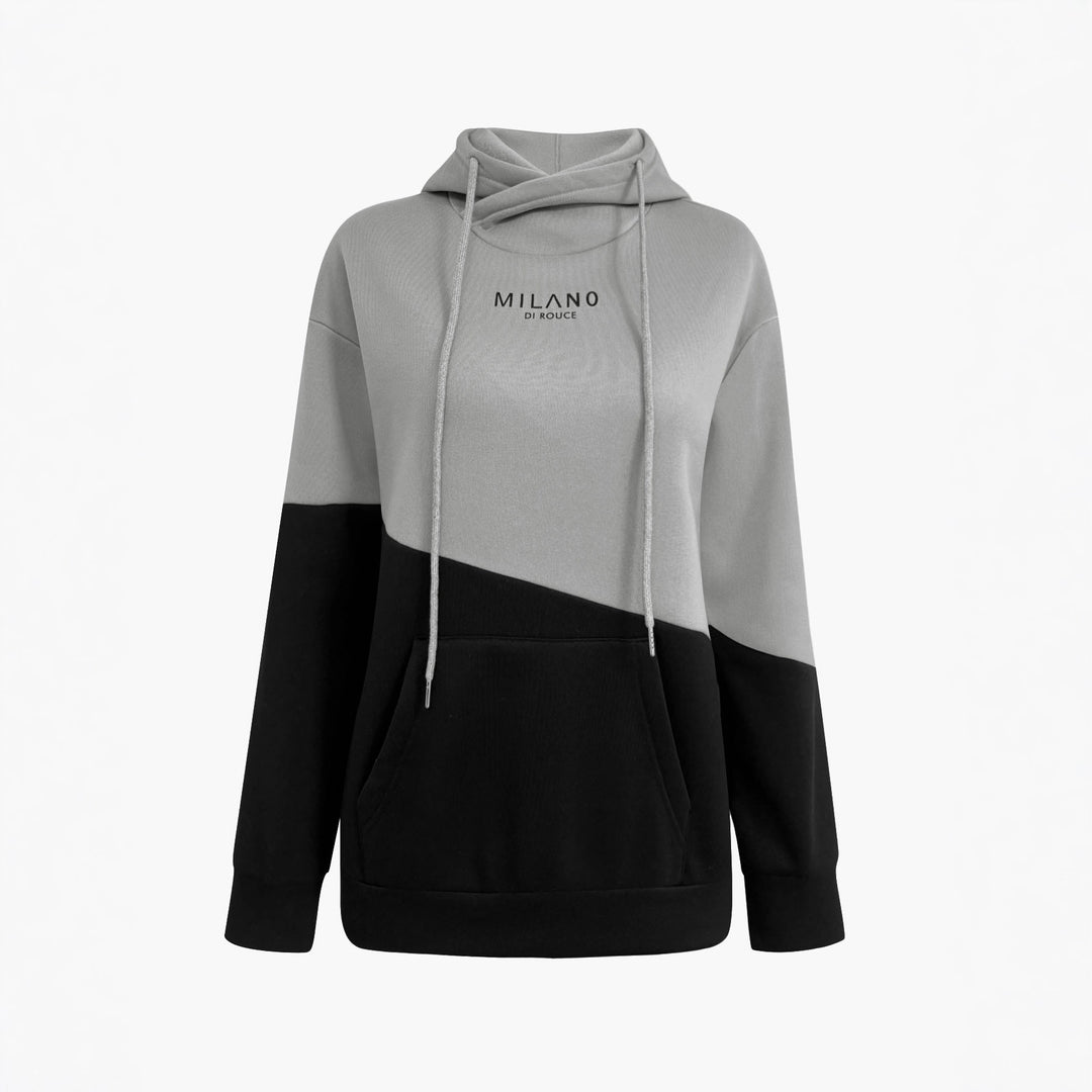 Damen Colorblock Kapuzenpullover mit Schlauchkragen, Kängurutasche und Drop-Shoulder Drune