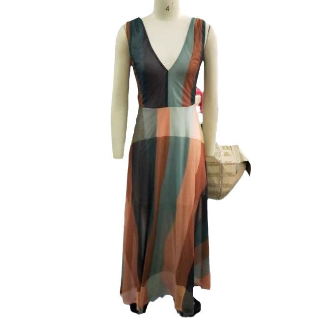 Damen Langes Maxikleid mit tiefem V-Ausschnitt und fließendem Schnitt Drune