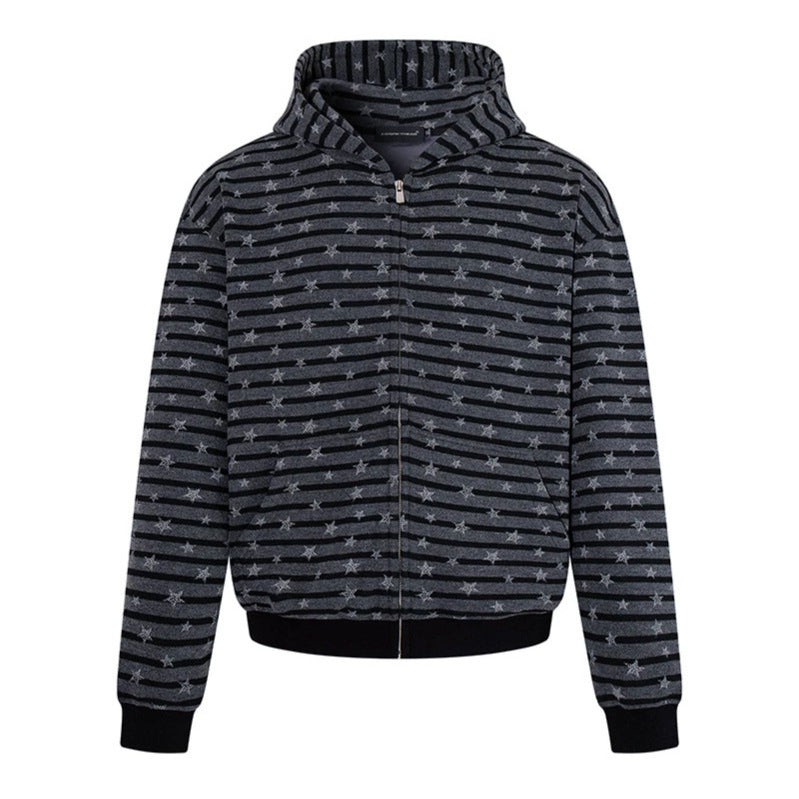 Damen Legere Kapuzen-Zipjacke im Streifenjacquard mit Sternchenstruktur Drune