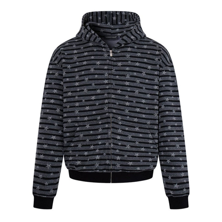 Damen Legere Kapuzen-Zipjacke im Streifenjacquard mit Sternchenstruktur Drune