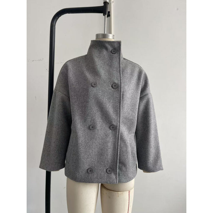 Damen Oversized Wolljacke mit hohem Kragen und doppelter Knopfleiste Drune