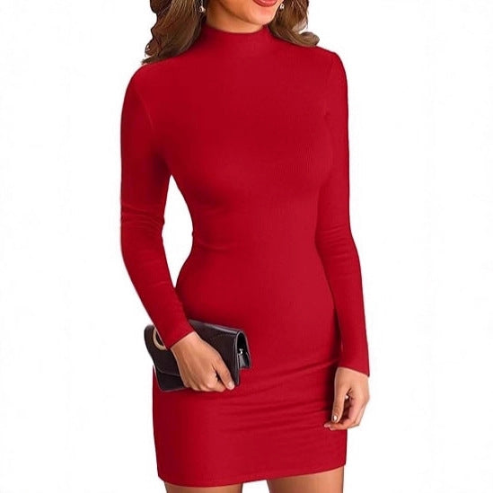 Damen Figurbetontes Rollkragen‑Minikleid aus Stretch‑Jersey mit Langarm Drune