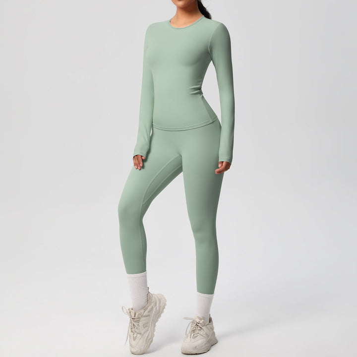 Damen Figurformendes Langarm-Top und Hochbundige Leggings Set Drune