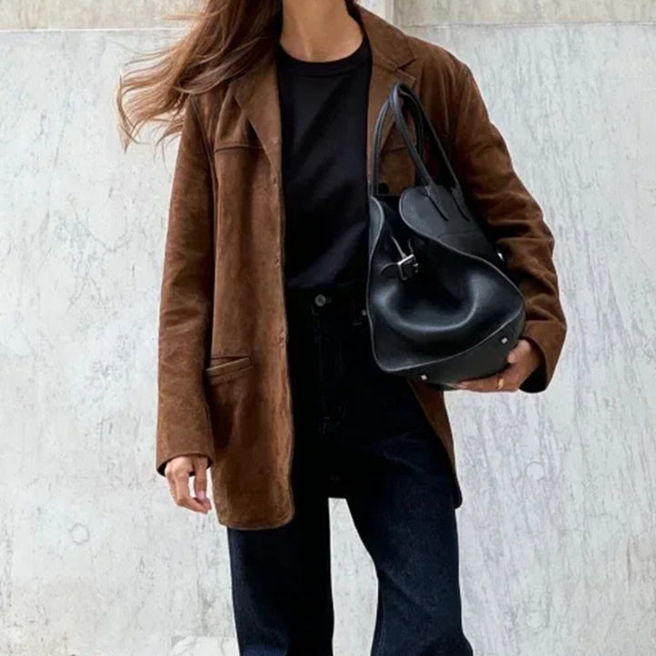 Damen Eleganter Blazer aus weichem Wildlederimitat mit schmalem Schnitt Drune