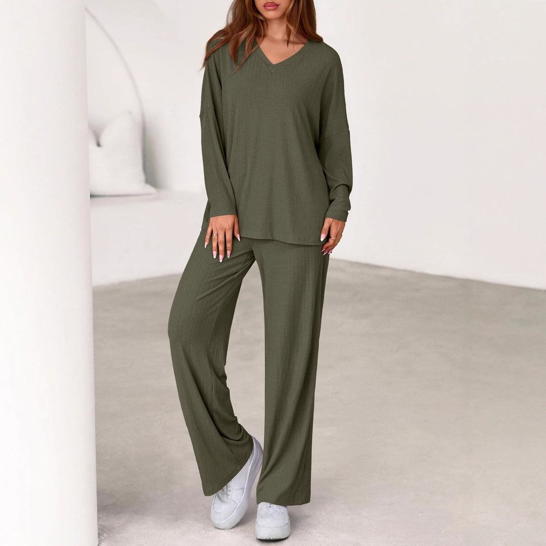 Damen elegantes und lässiges V-Ausschnitt Lounge-Set Drune