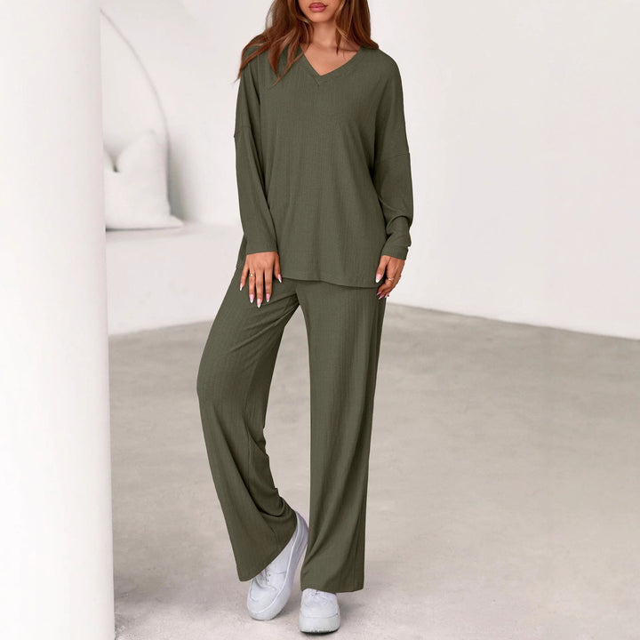 Damen elegantes und lässiges V-Ausschnitt Lounge-Set Drune