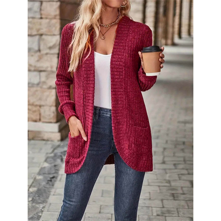 Damen Strickjacke mit offenen Front und modischem Rippenstruktur Drune
