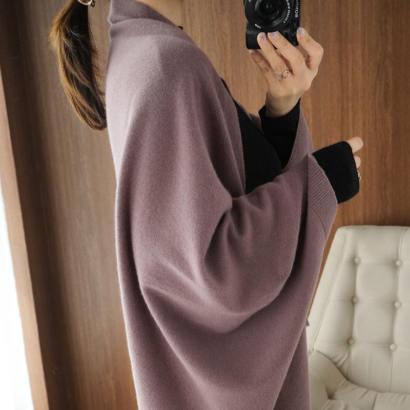 Damen Langer offener Kaschmir‑Look Strick-Wrap mit überschnittener Ärmelpartie Drune