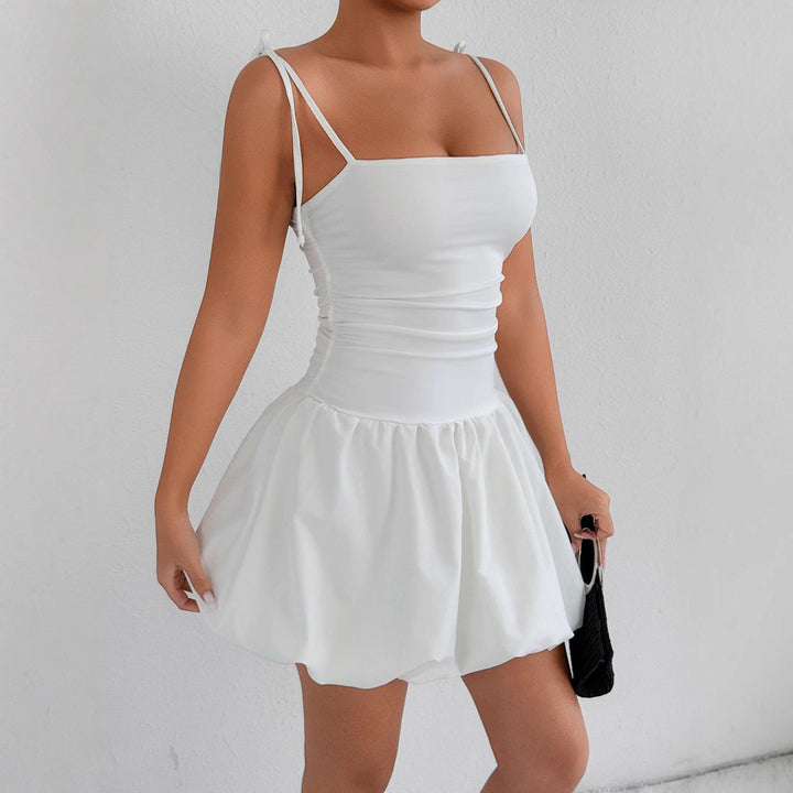 Damen verspieltes Minikleid mit verstellbaren Spaghetti-Trägern und raffiniertem Rüschensaum Drune