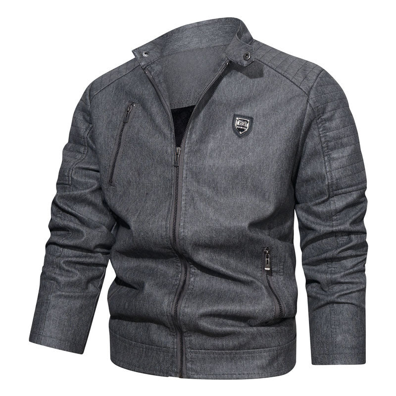Herren Denim-Optik Bomberjacke mit Stehkragen und gesteppter Schulterpartie Drune