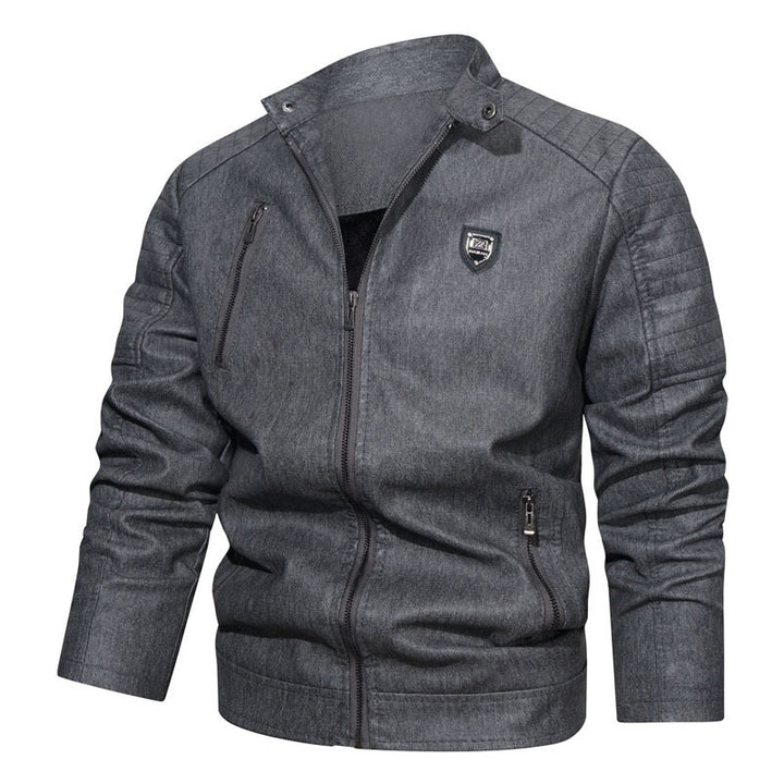 Herren Denim-Optik Bomberjacke mit Stehkragen und gesteppter Schulterpartie Drune