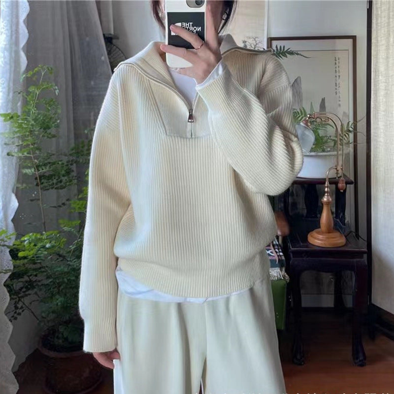 Damen Pullover mit hohem Kragen und Reißverschluss Drune