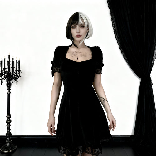 Damen Verspieltes Mini-Kleid mit Puffärmeln und zarter Spitze Drune