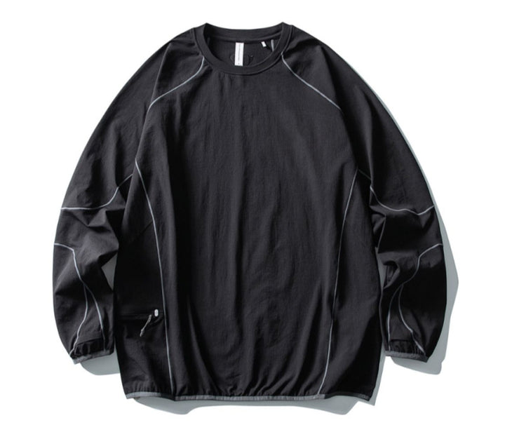 Unisex Technischer Oversize Rundhals-Pullover mit Flatlock-Nähten und seitlicher Reißverschlusstasche Drune