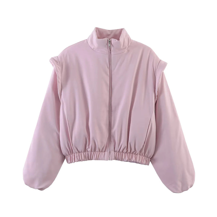 Damen nan cropped wattierte Jacke mit Stehkragen, voluminösen Ballonärmeln und taillierendem Elastikbund Drune