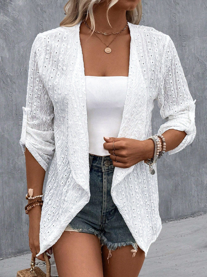 Damen luftiger Strick-Cardigan mit dekorativem Lochmuster Drune