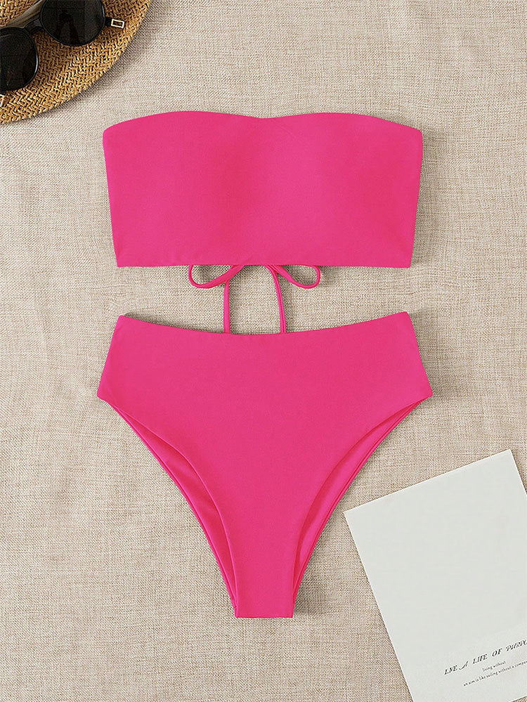Damen Bandeau-Bikini mit hochgeschnittenem Unterteil Drune