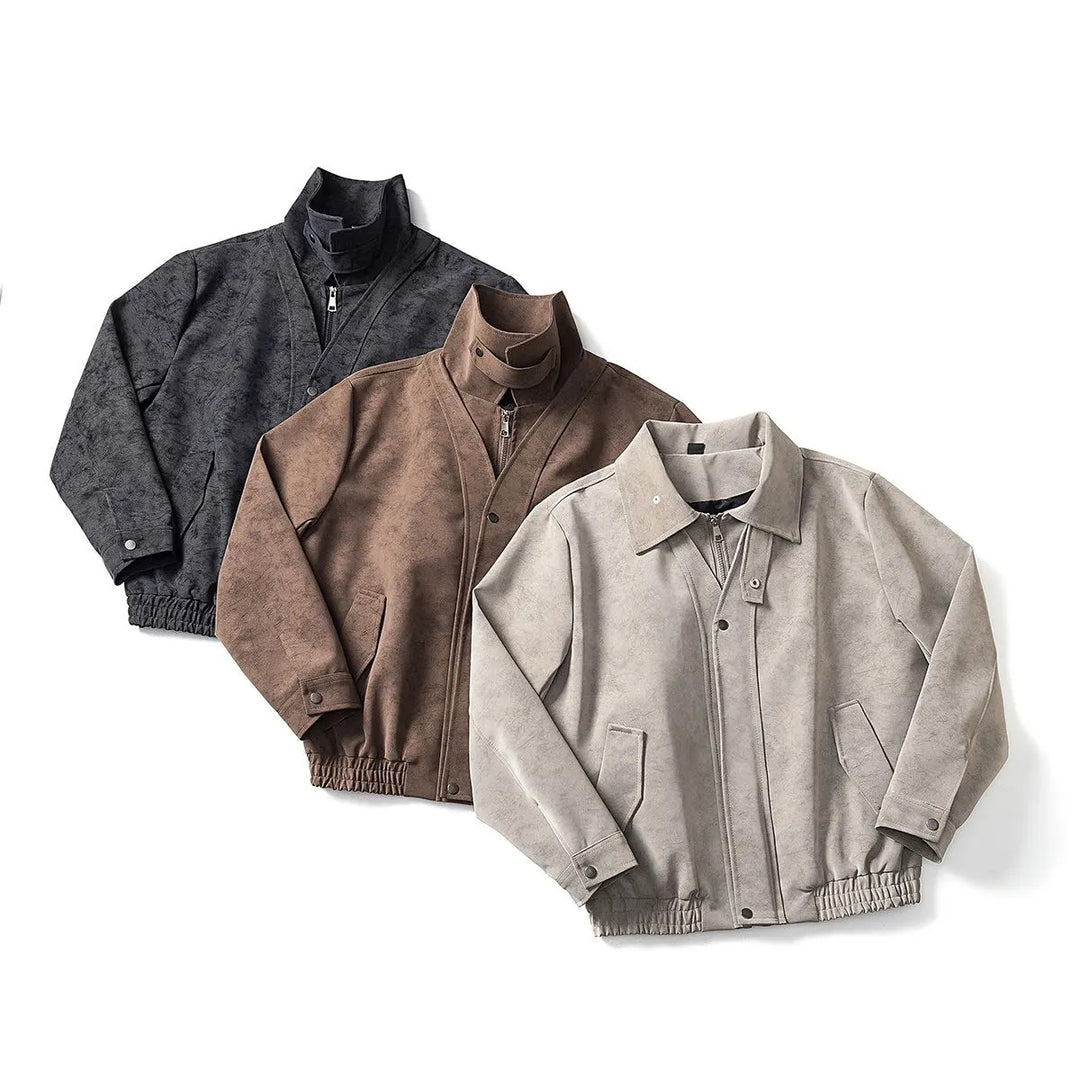 Herren Boxy-Übergangsjacke mit Velours‑Optik, verdecktem Reißverschluss & variablem Kragen Drune
