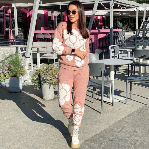 Damen Strickanzug mit floralen Designs Drune