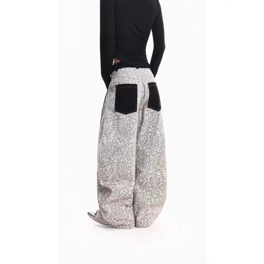 Damen Weitgeschnittene Hose mit Tierfell-Muster Drune