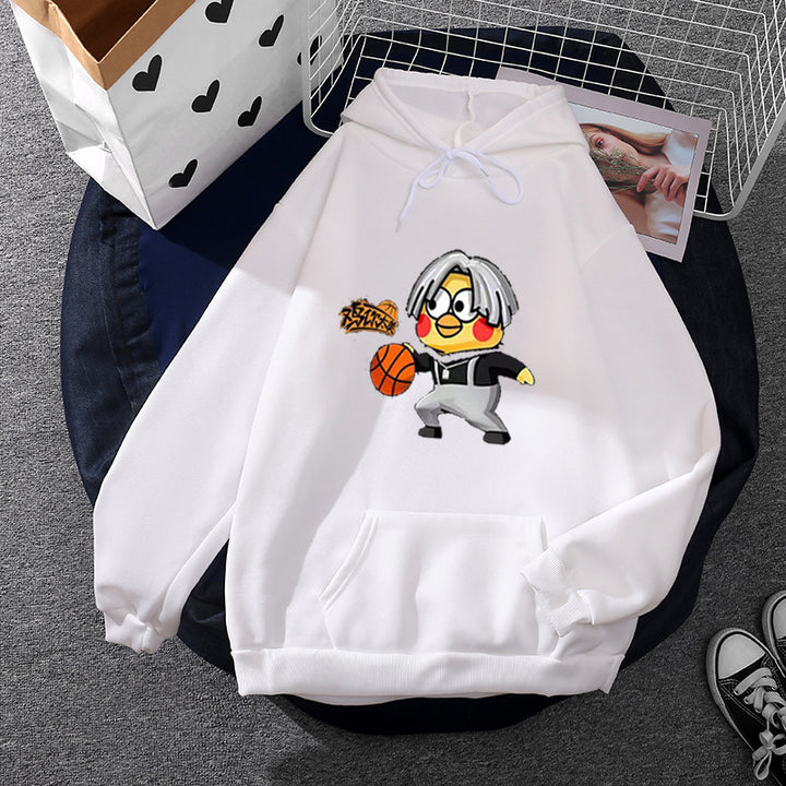 Unisex nan Kapuzenpullover mit Comic-Küken Basketballprint, Kängurutasche und weichem Fleece Drune