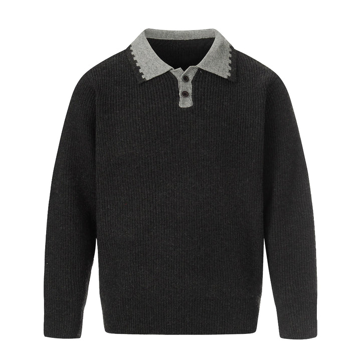 Herren Grobstrick-Polopullover mit Kontrastkragen und Halbknopfleiste Drune