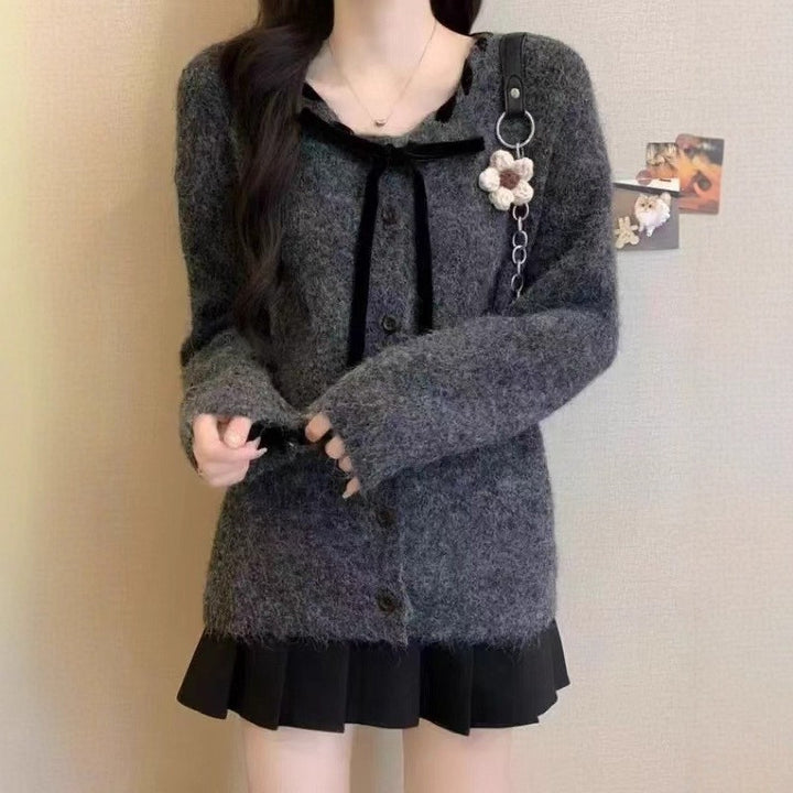 Damen Kuscheliger Cardigan mit modischem Kragen und Knopfdetails Drune