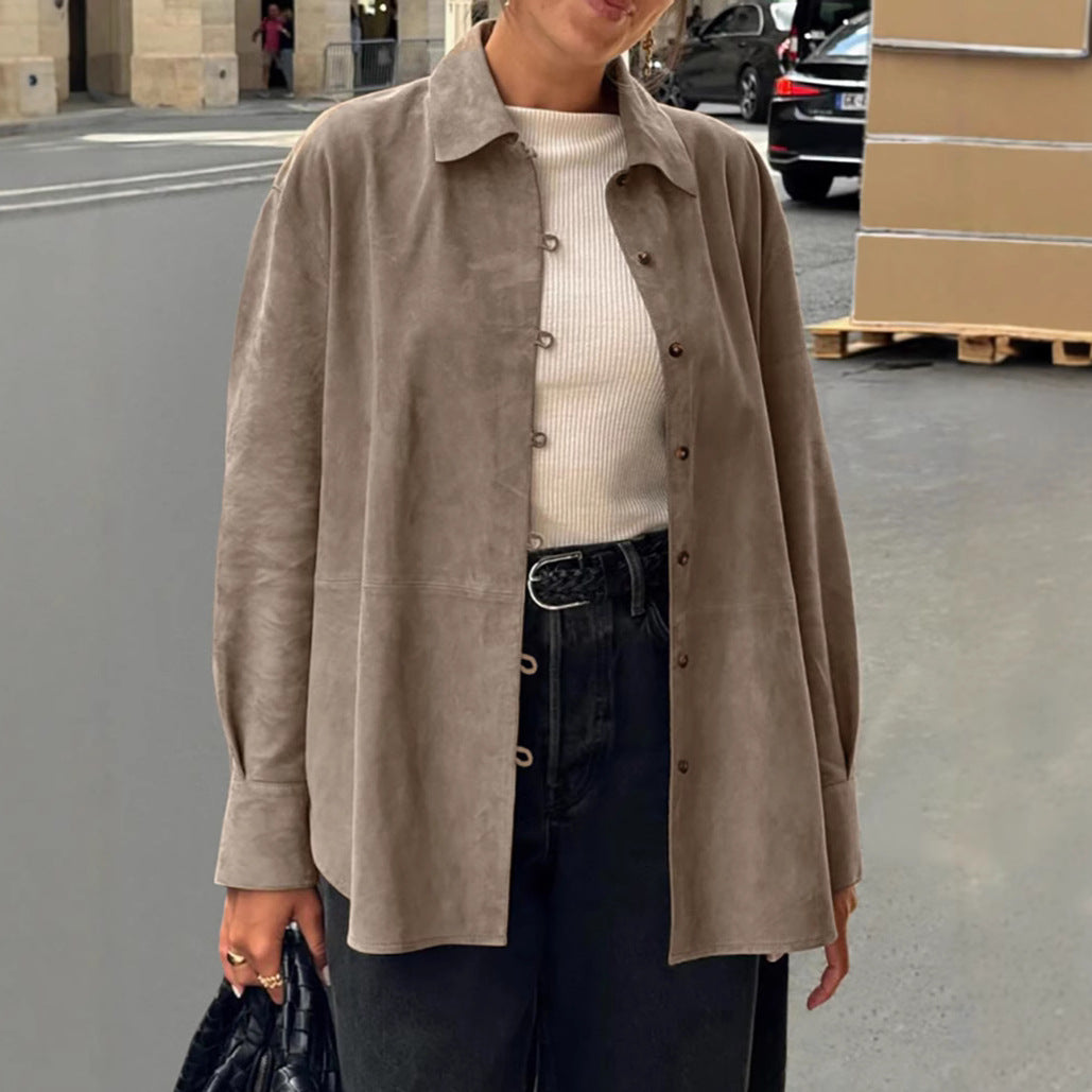 Damen Sanfte Kunstlederjacke mit Knopfverschluss Drune