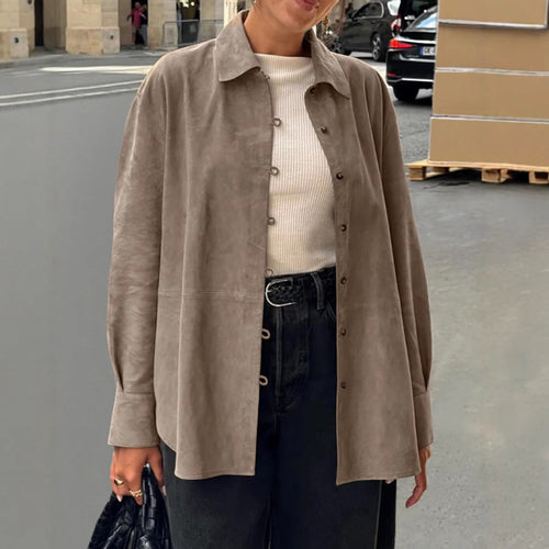 Damen Sanfte Kunstlederjacke mit Knopfverschluss Drune