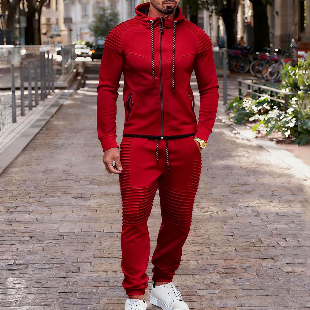 Herren sportives Kapuzen-Sweatset mit gerippten Biker-Paneelen Drune