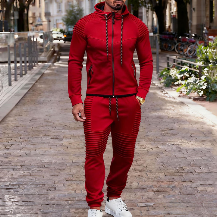Herren sportives Kapuzen-Sweatset mit gerippten Biker-Paneelen Drune