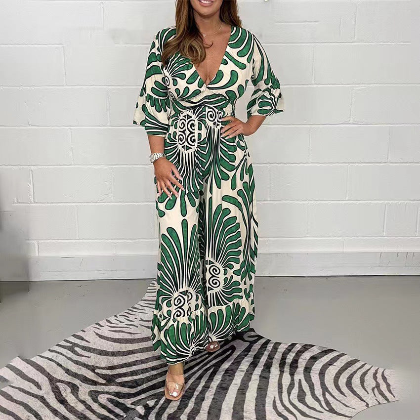 Damen Maxikleid mit V-Ausschnitt und Schößchen Drune