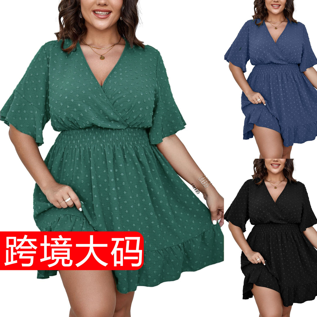 Damen Midikleid mit drapiertem V‑Ausschnitt, Smok-Taillenband und Volantstufen Drune