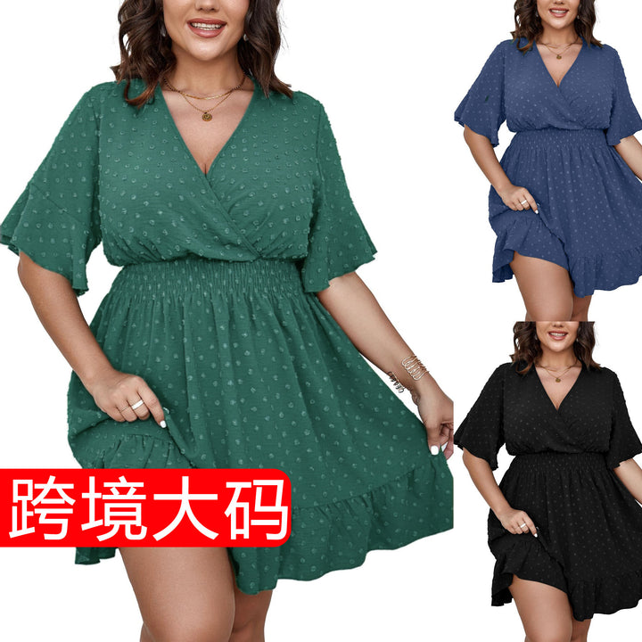 Damen Midikleid mit drapiertem V‑Ausschnitt, Smok-Taillenband und Volantstufen Drune