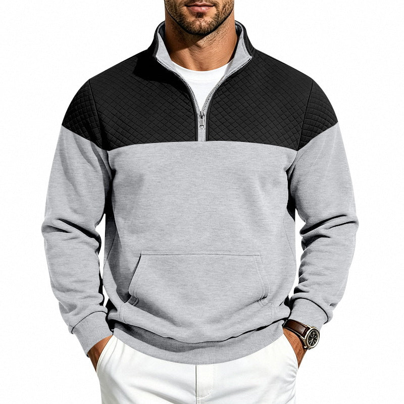 Herren Halbzip-Sweatshirt mit gesteppter Schulterpasse und Kängurutasche Drune